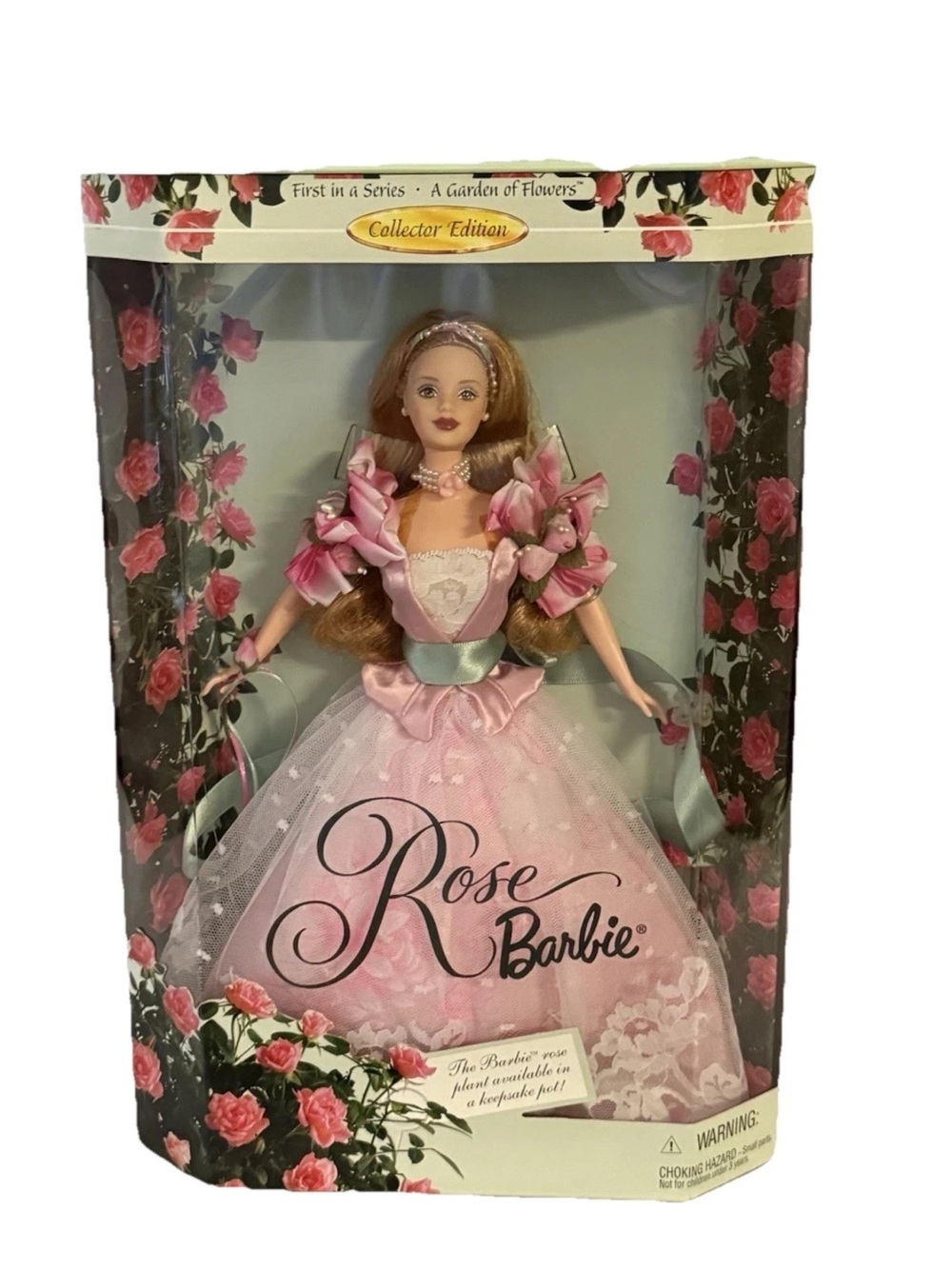 Barbie Rose Collection Box with Pink Roses and Green Leaves